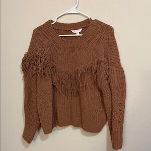 No Boundaries Brown Fringe Sweater